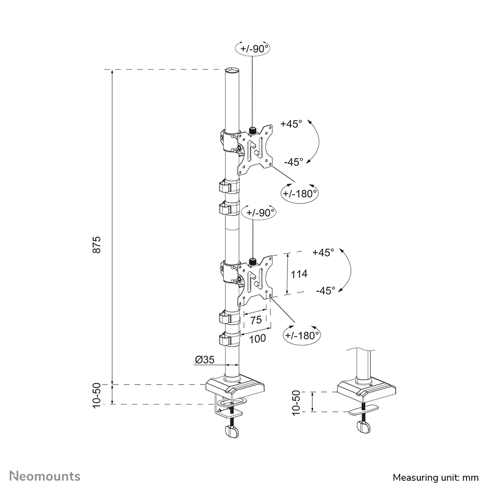 Neomounts DS60-600BL2V Brazo de monitor doble 10-32"